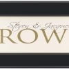 Personalized wood framed Sign Off white wood sign with sage family name framed in black wood frame with monogram and established year in black