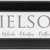 Personalized wood framed Sign White wood sign with charcoal family name framed in black wood frame with individual names in black