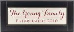 Personalized wood framed Sign Off white wood sign with red family name and established year framed in black wood frame