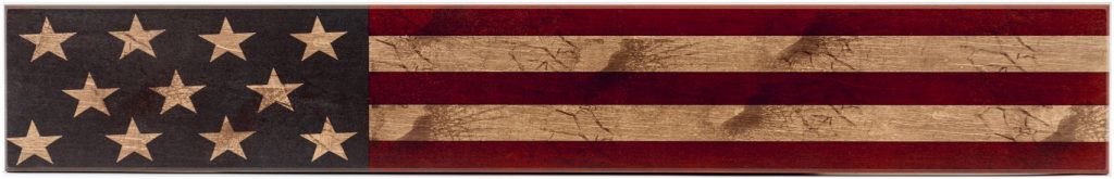 Americana Flag Holiday Wood Sign. Navy left side with stars and red and antique stripes on the right side. Rustic Wood Look