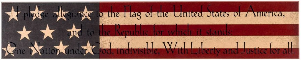 Americana Holiday wood sign with "Pledge of Allegiance" text. Red, White and Blue decor.