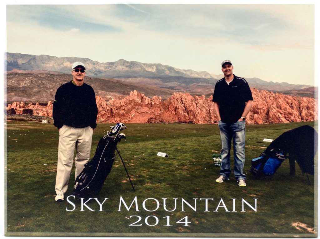 photo of golf trip at Sky Mountain in 2014 printed on wood portrait