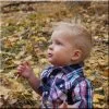 personalized wood picture print of baby boy playing in leaves